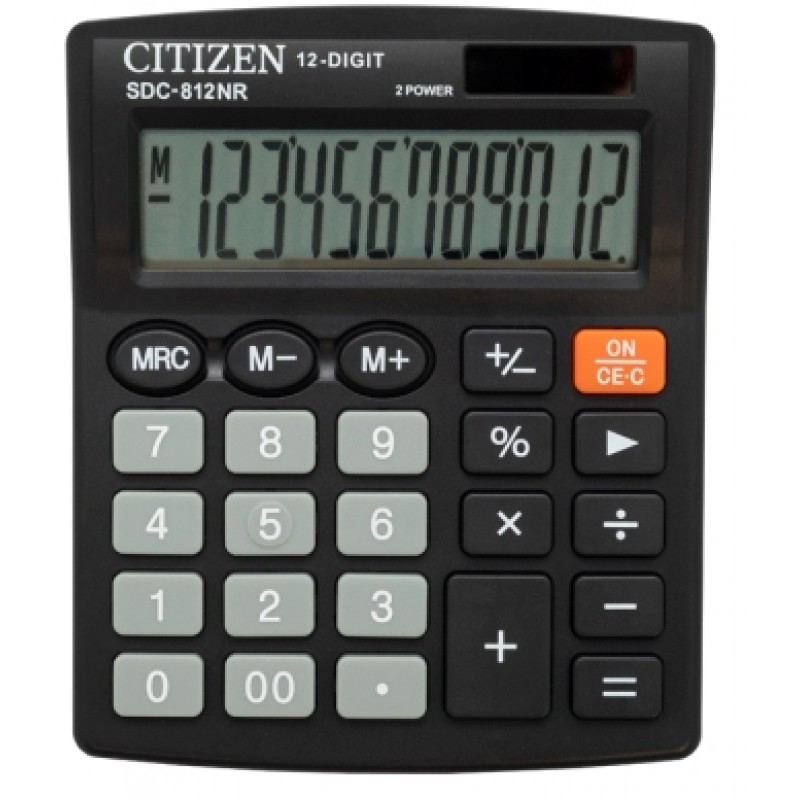 Калькулятор настольный Citizen SDC-812NR 12 разр.двойное питание 102*124*25mm черный